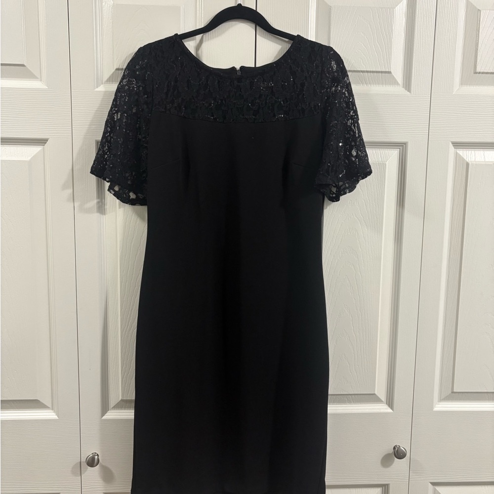 SLNY Black Lace Midi Dress